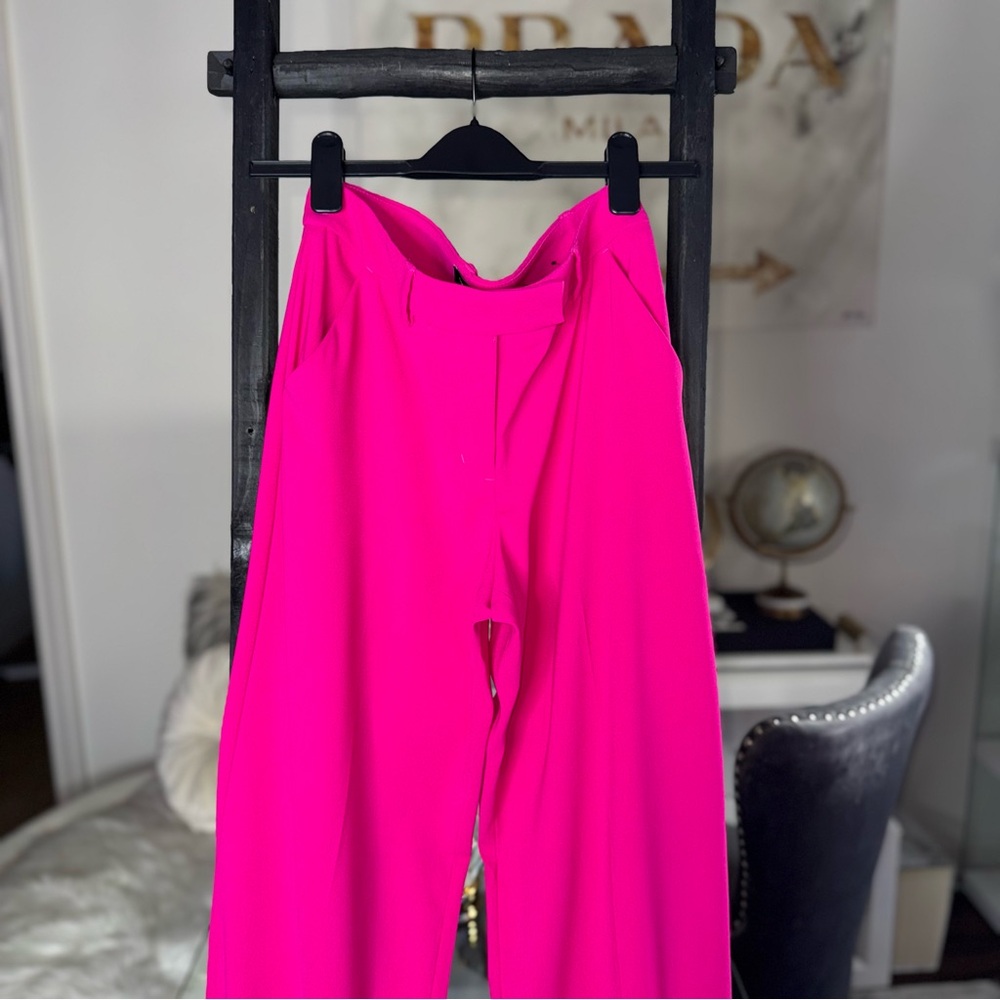 New Express Editor Hot Pink High Waisted Wide Leg Tailored Dress Pants Womens 4 - Picture 4 of 11